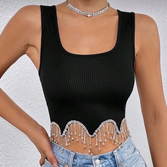 SHEIN Tops - Black Rhinestone Hem trim top